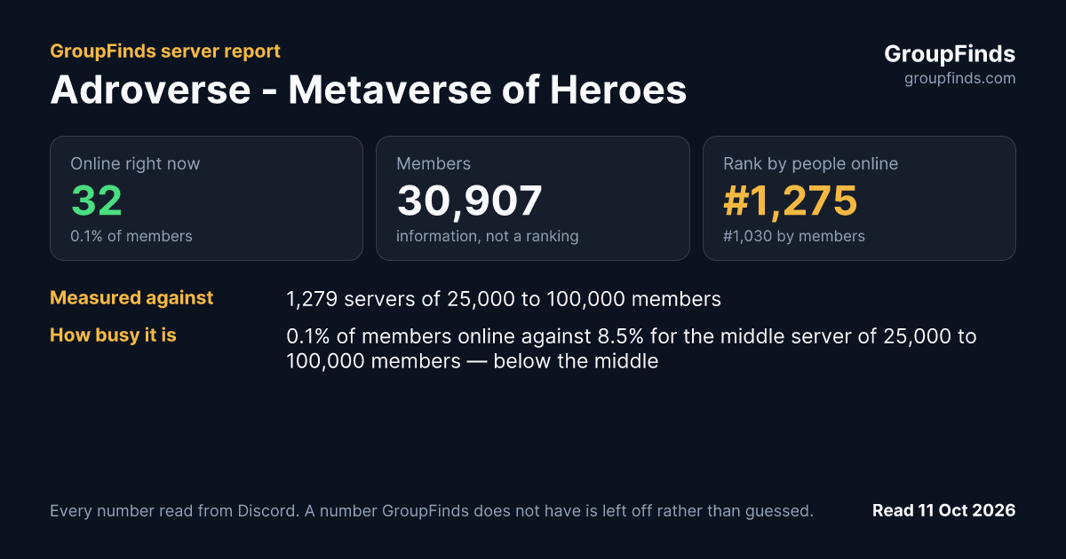 Adroverse - Metaverse of Heroes's GroupFinds server report