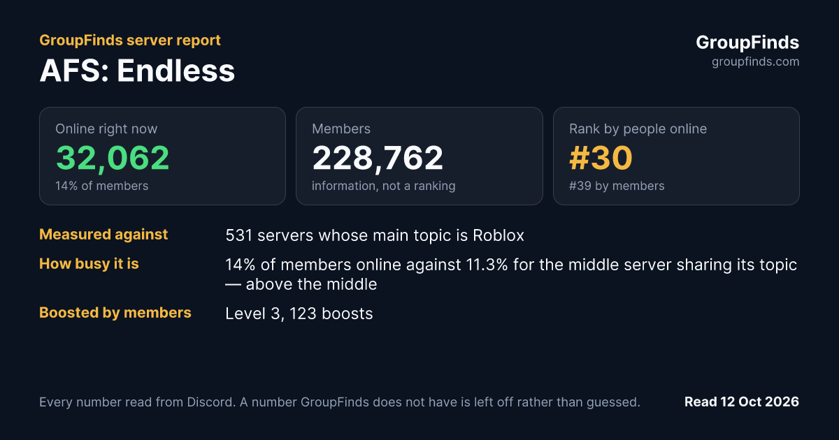 AFS: Endless's GroupFinds server report