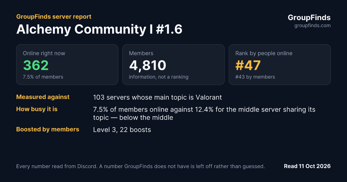 Alchemy Community I #1.6's GroupFinds server report