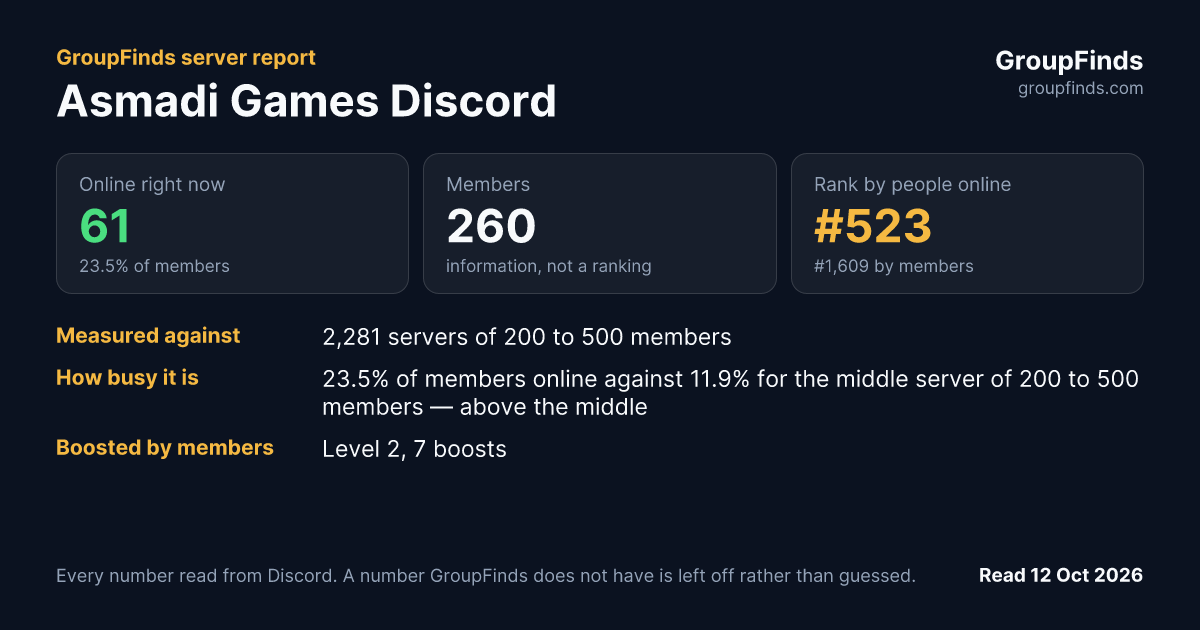 Asmadi Games Discord's GroupFinds server report