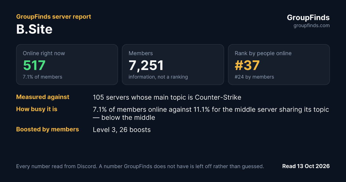 B.Site's GroupFinds server report