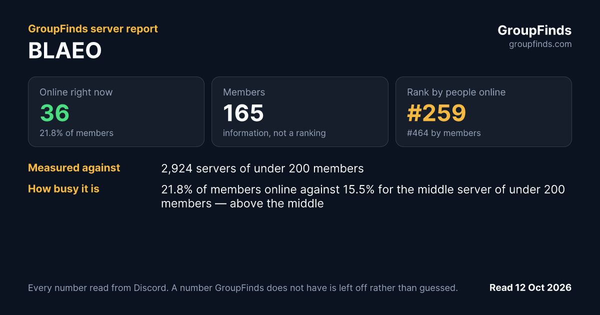 BLAEO's GroupFinds server report