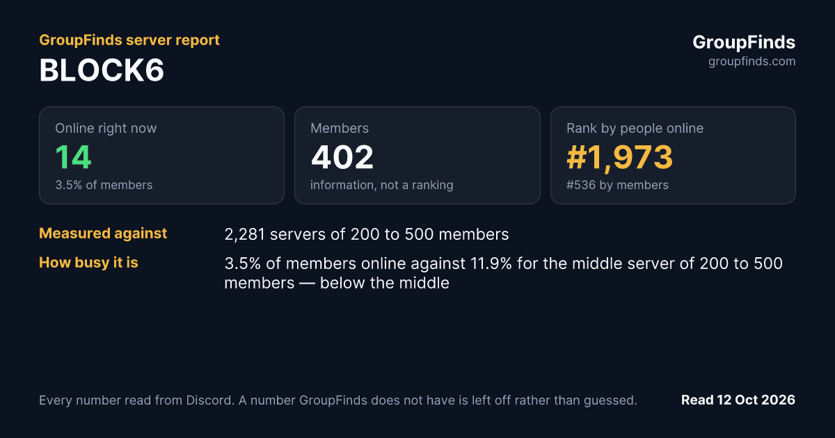 BLOCK6's GroupFinds server report