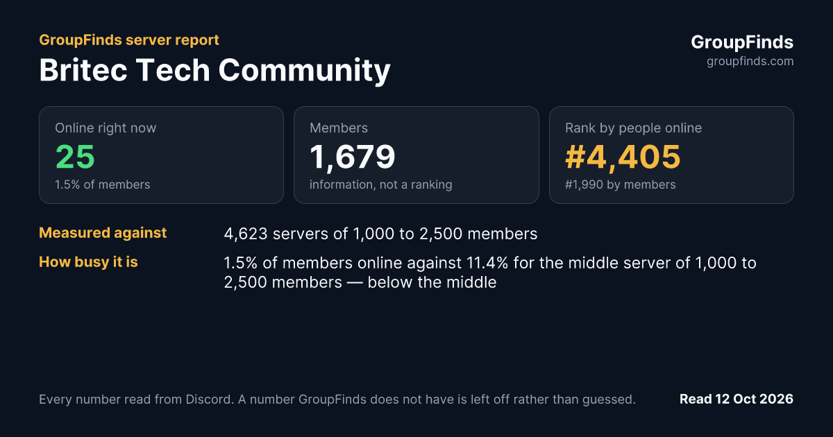 Britec Tech Community's GroupFinds server report