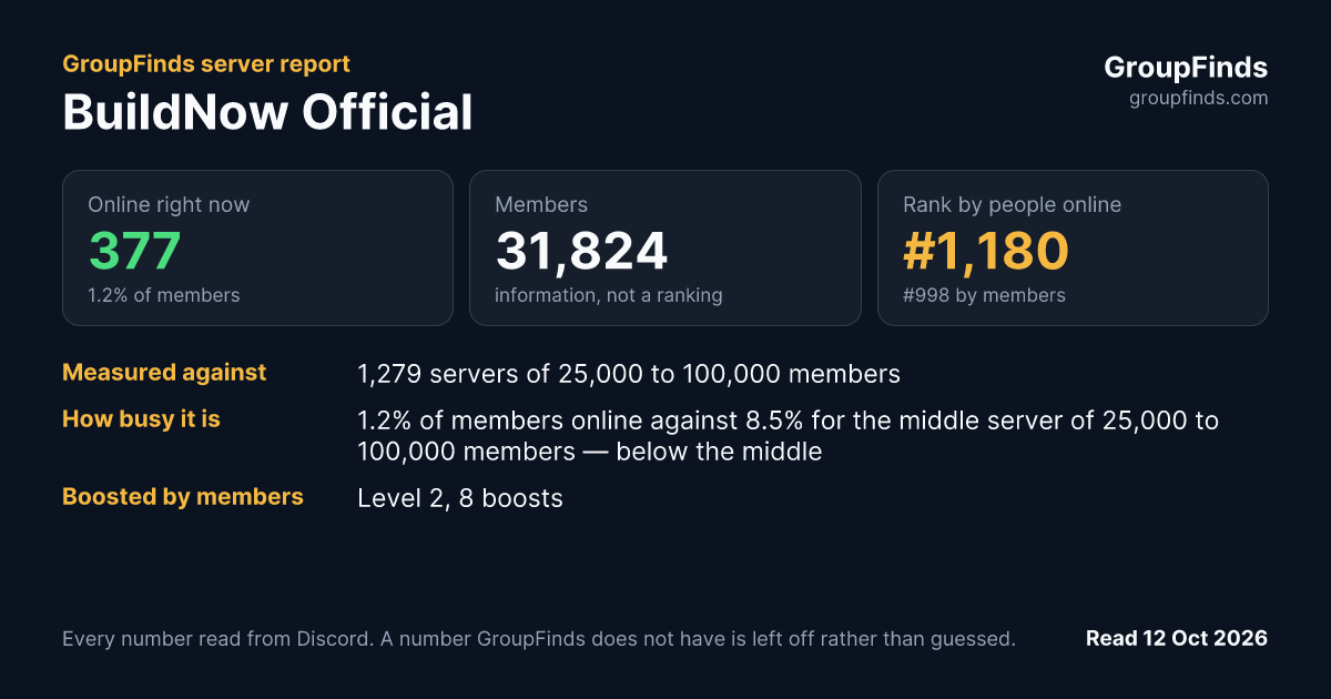 BuildNow Official's GroupFinds server report
