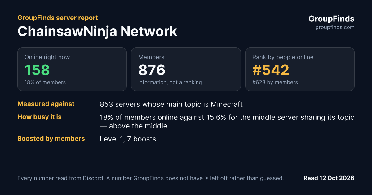 ChainsawNinja Network's GroupFinds server report