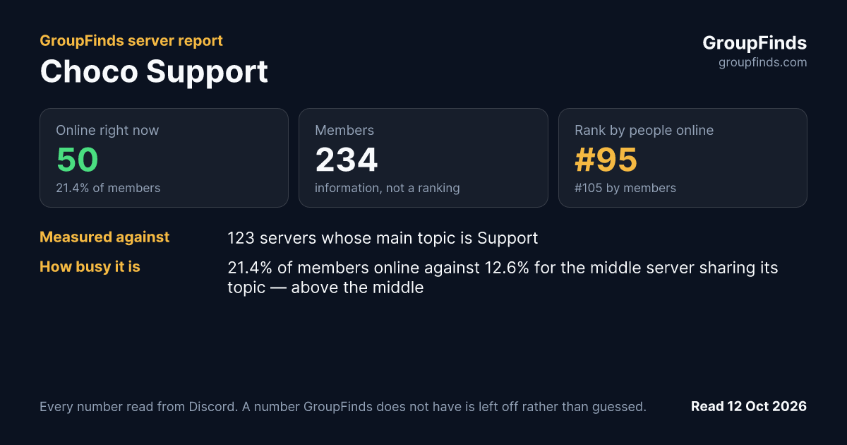 Choco Support's GroupFinds server report