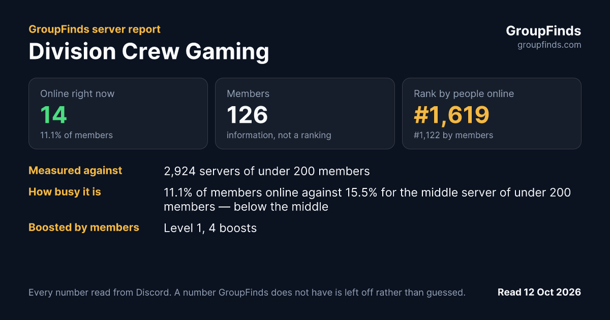 Division Crew Gaming's GroupFinds server report