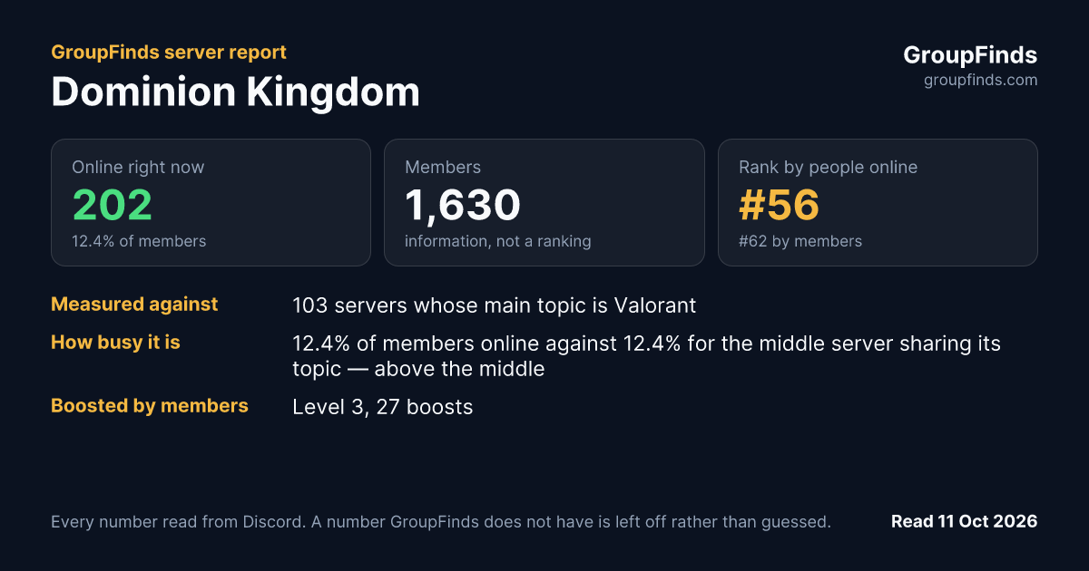 Dominion Kingdom's GroupFinds server report
