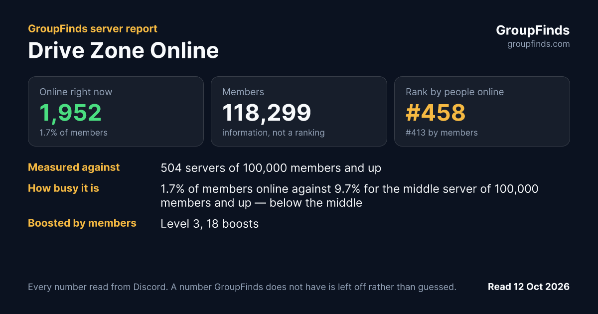 Drive Zone Online's GroupFinds server report