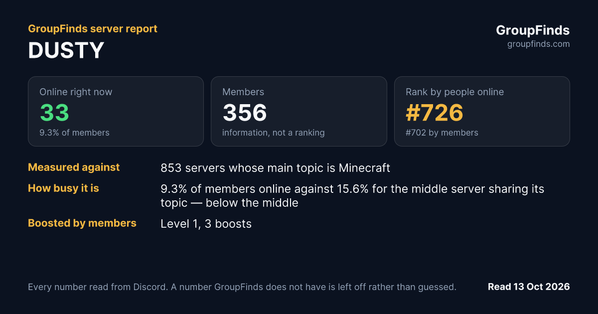 DUSTY's GroupFinds server report