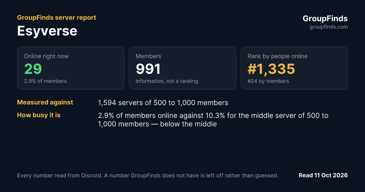 Esyverse's GroupFinds server report