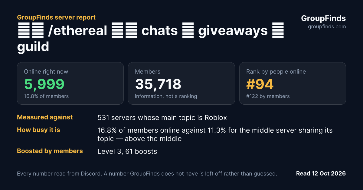 ʚ🪽 /ethereal ୨ৎ chats ・ giveaways ・guild tags ・decor's GroupFinds server report