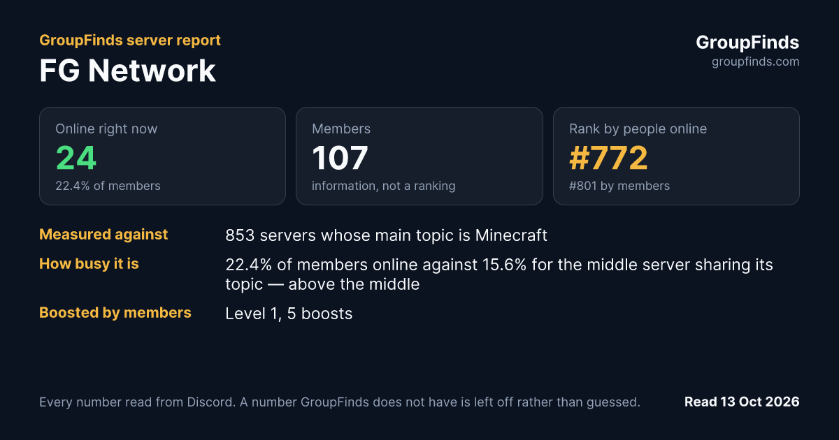FG Network's GroupFinds server report