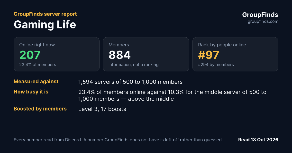 Gaming Life's GroupFinds server report