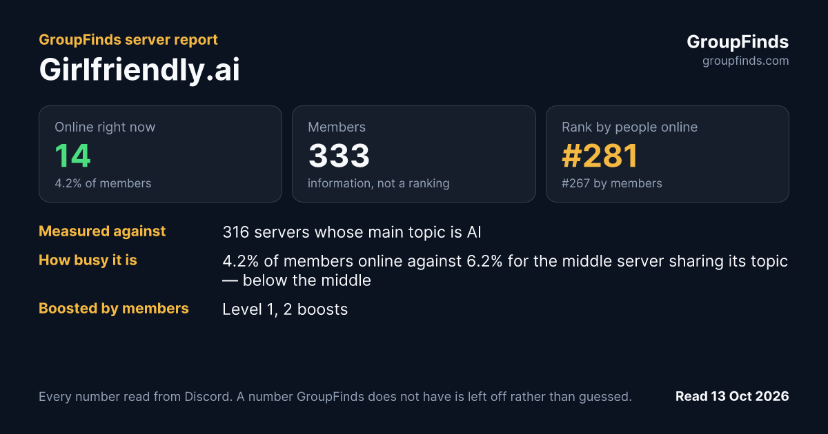 Girlfriendly.ai's GroupFinds server report