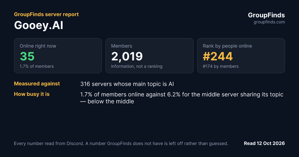 Gooey.AI's GroupFinds server report