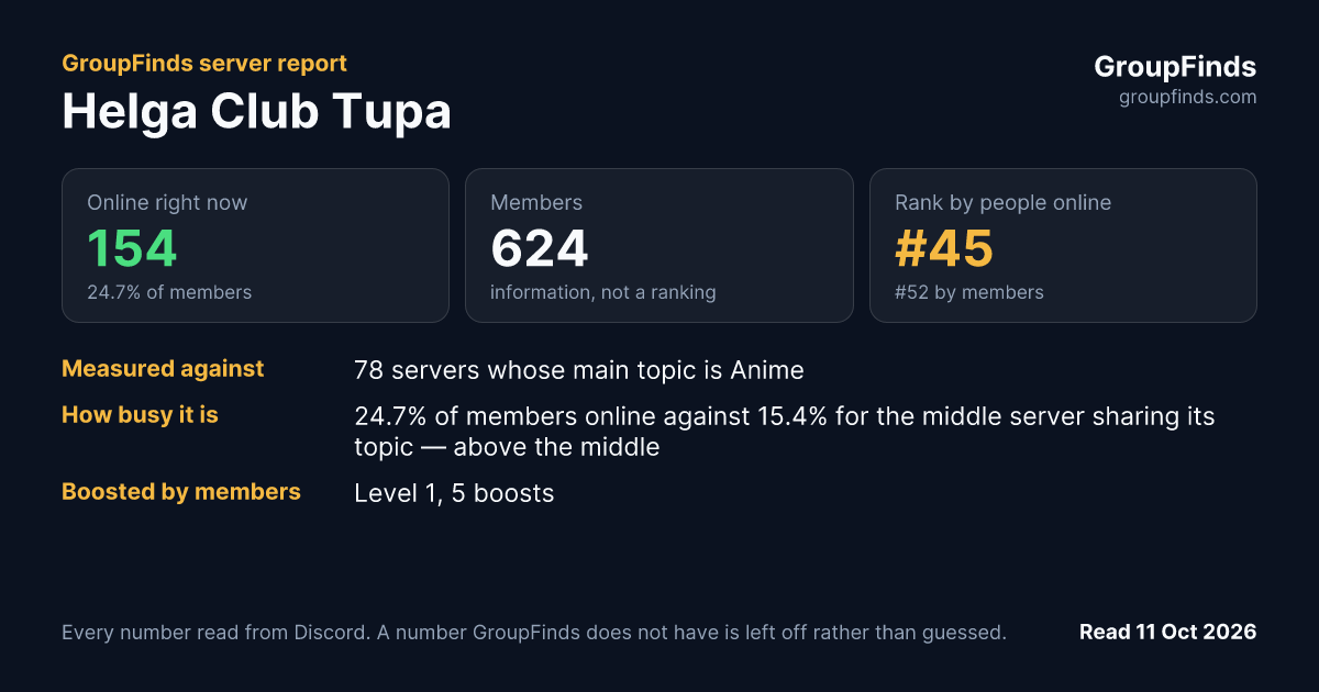 Helga Club Tupa's GroupFinds server report