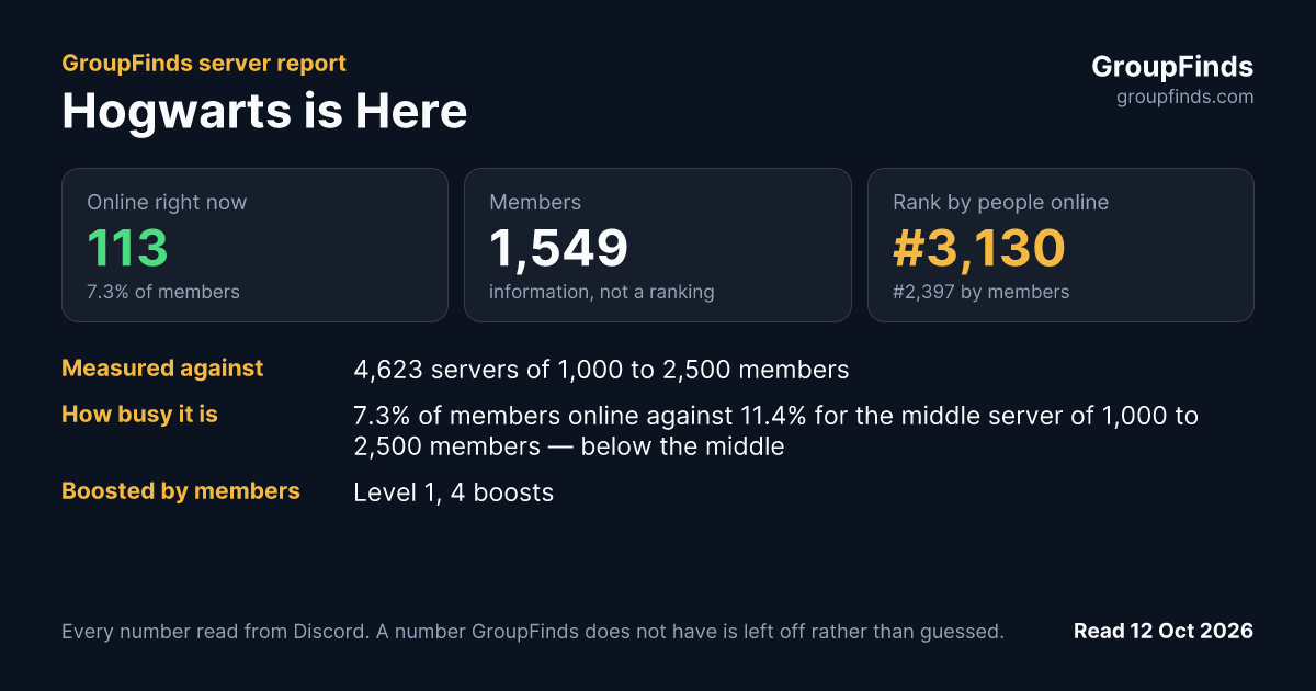 Hogwarts is Here's GroupFinds server report