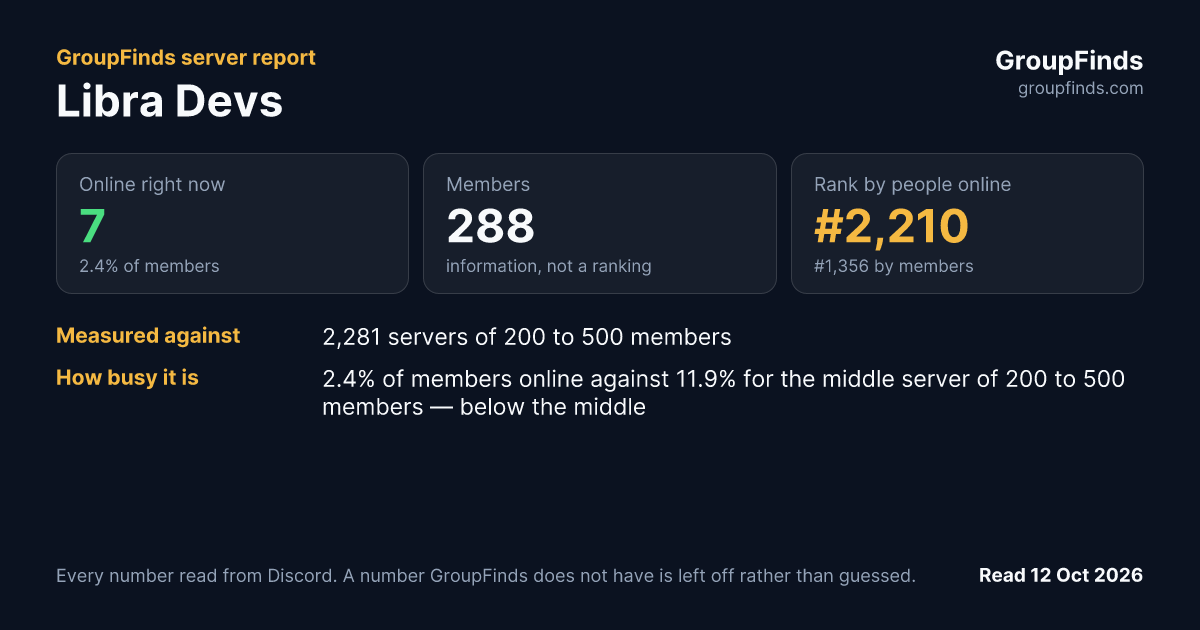 Libra Devs's GroupFinds server report