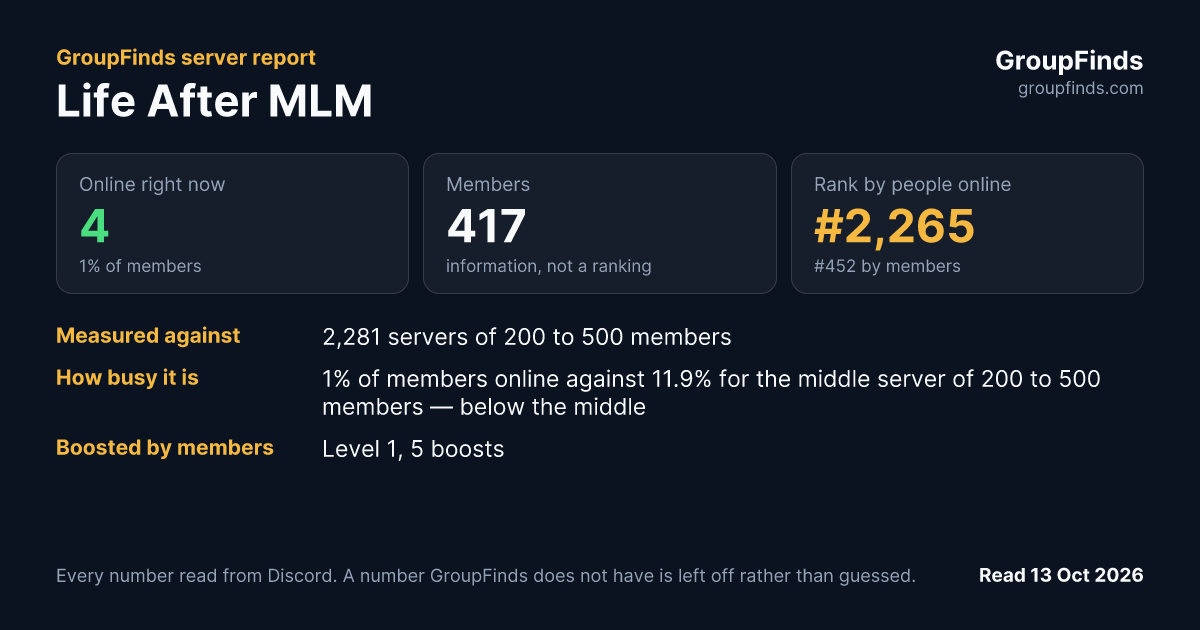 Life After MLM's GroupFinds server report