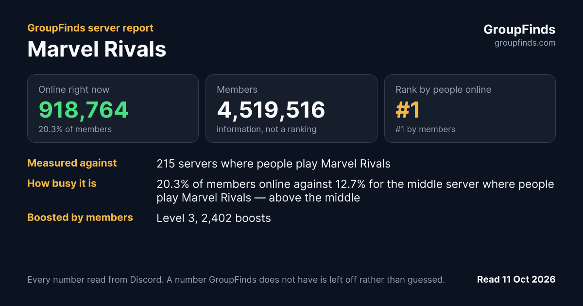 Marvel Rivals's GroupFinds server report
