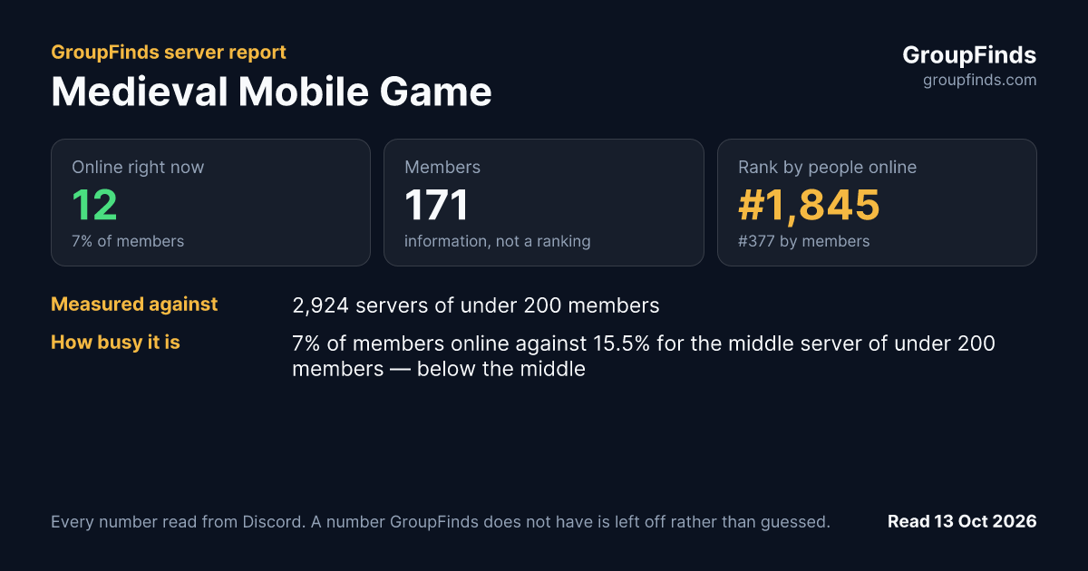 Medieval Mobile Game's GroupFinds server report