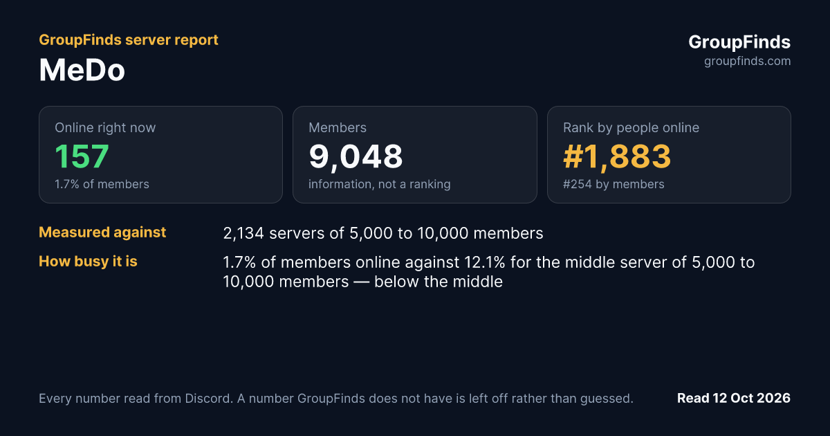 MeDo's GroupFinds server report