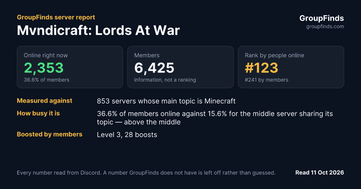 Mvndicraft: Lords At War's GroupFinds server report