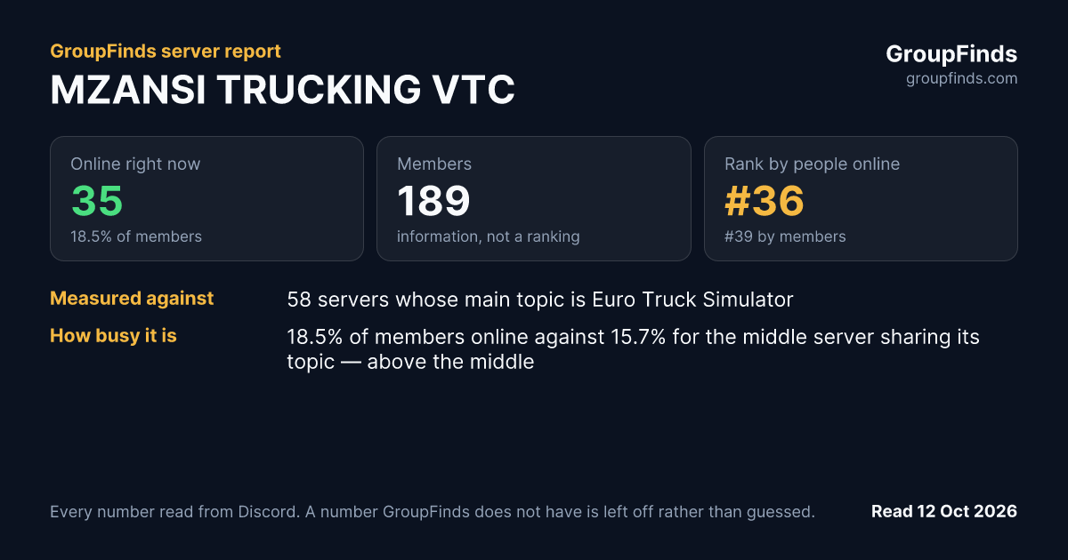 MZANSI TRUCKING VTC's GroupFinds server report