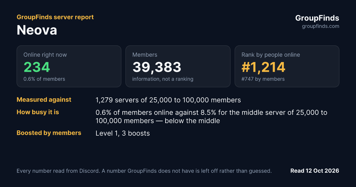 Neova's GroupFinds server report
