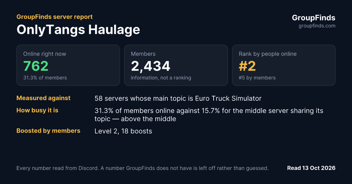 OnlyTangs Haulage's GroupFinds server report