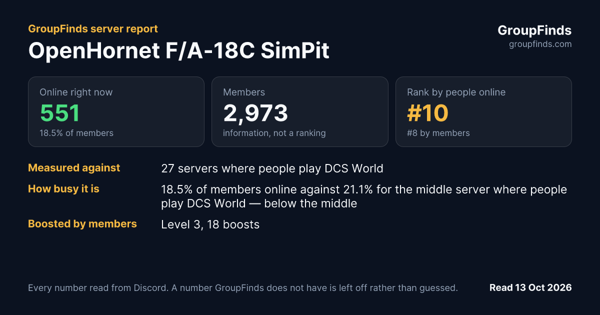 OpenHornet F/A-18C SimPit's GroupFinds server report