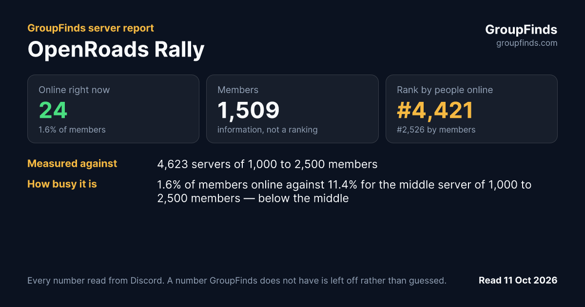 OpenRoads Rally's GroupFinds server report