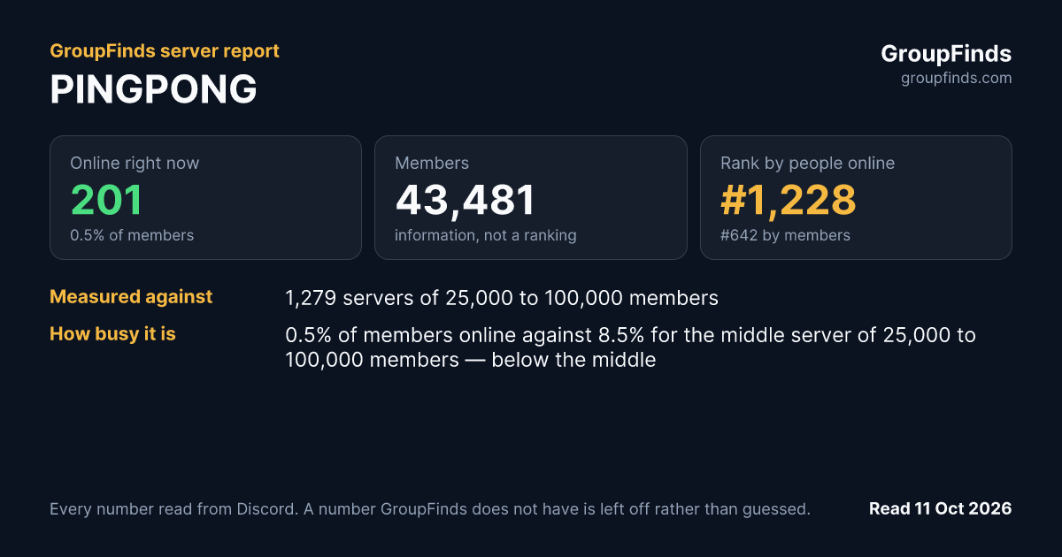 PINGPONG's GroupFinds server report