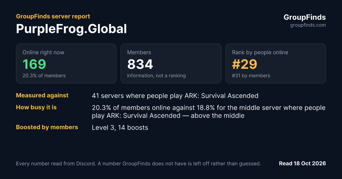 PurpleFrog.Global's GroupFinds server report