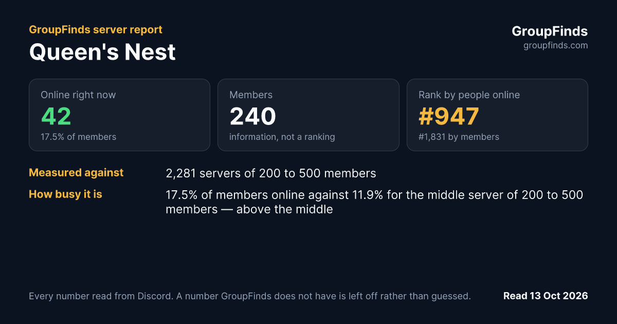 Queen's Nest's GroupFinds server report