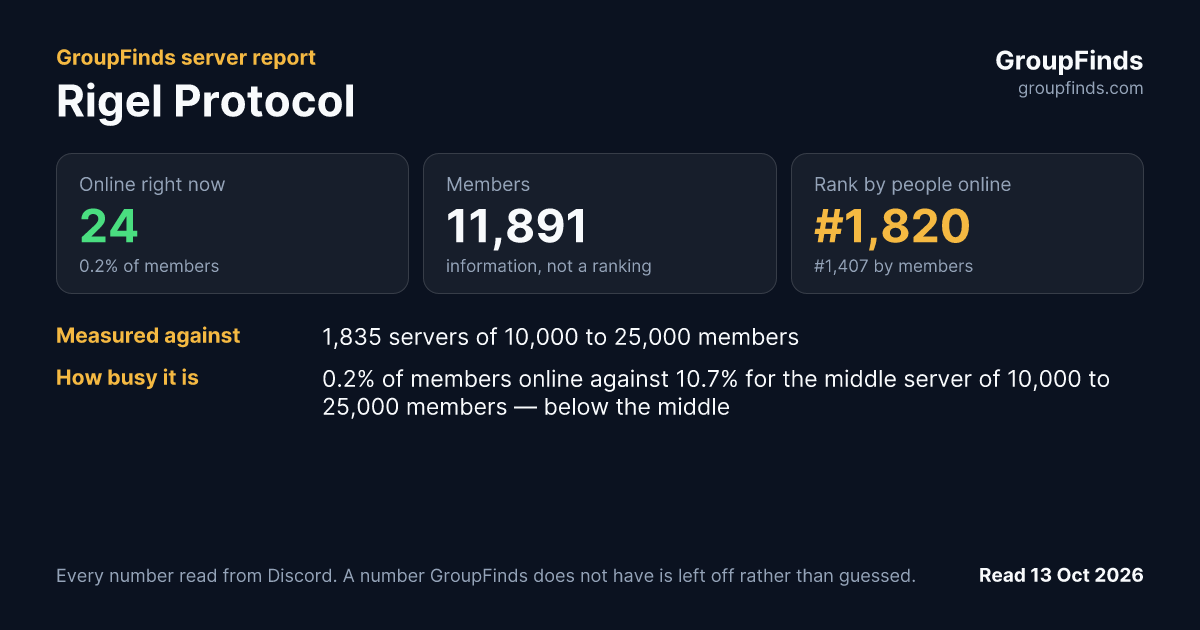Rigel Protocol's GroupFinds server report
