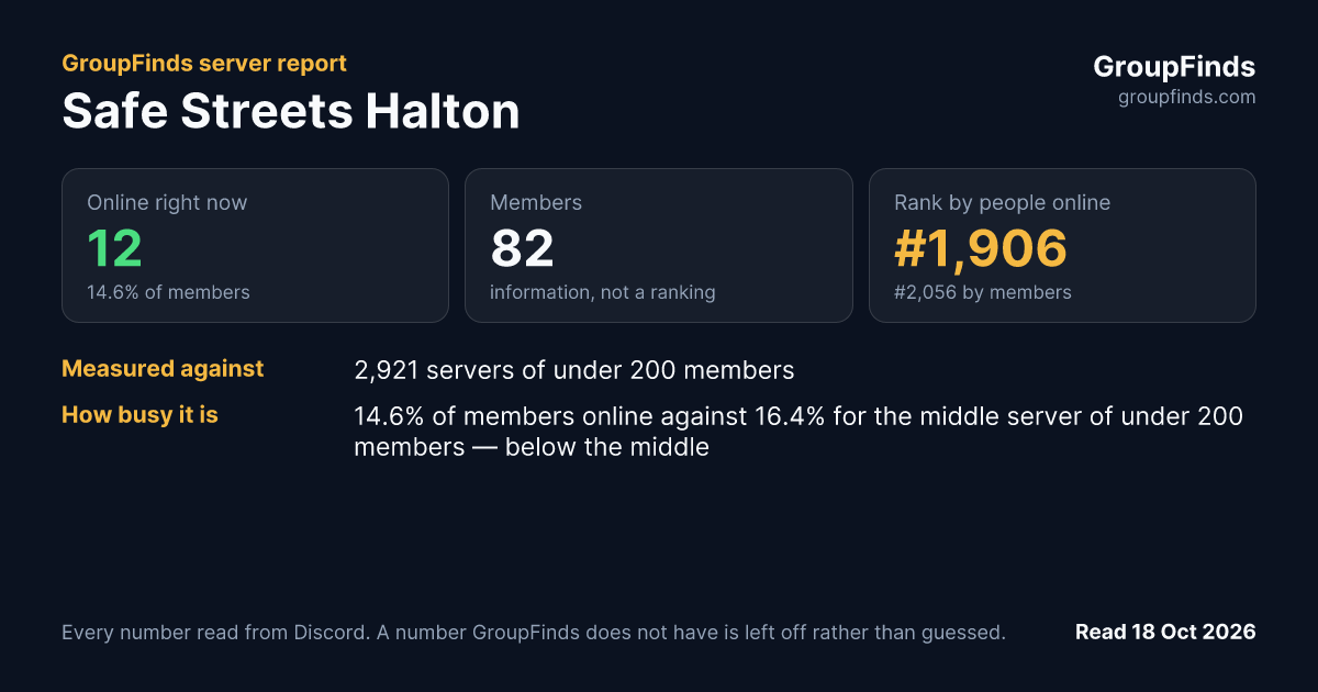 Safe Streets Halton's GroupFinds server report