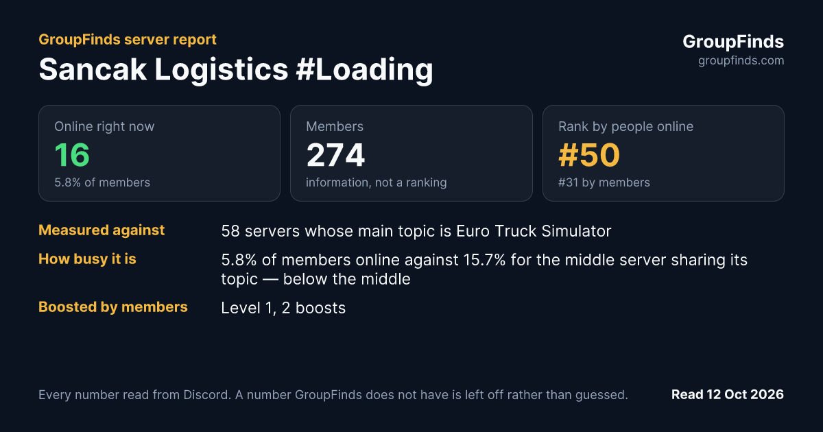 Sancak Logistics #Loading's GroupFinds server report