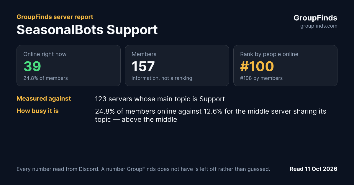 SeasonalBots Support's GroupFinds server report