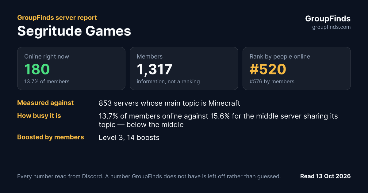 Segritude Games's GroupFinds server report