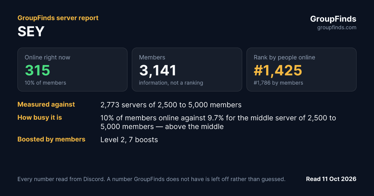 SEY's GroupFinds server report