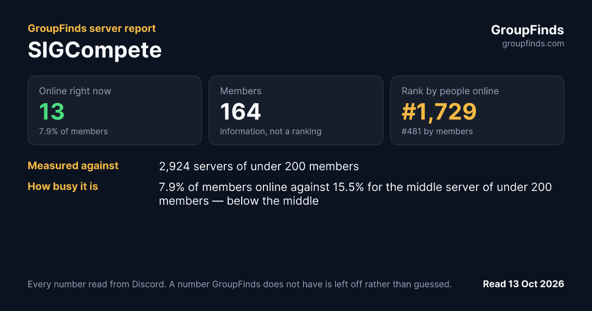 SIGCompete's GroupFinds server report