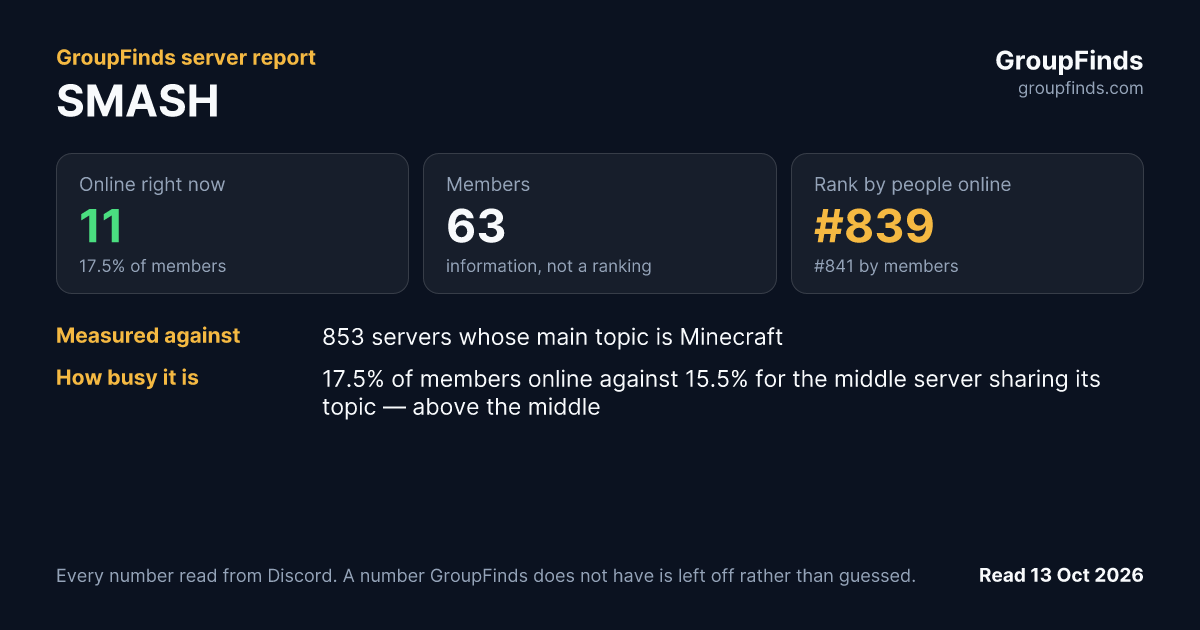 SMASH's GroupFinds server report