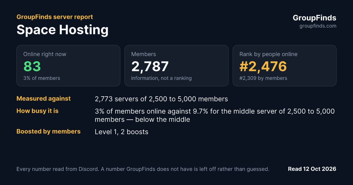 Space Hosting's GroupFinds server report