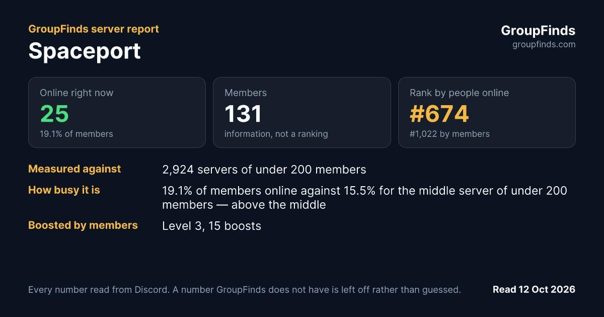 Spaceport's GroupFinds server report
