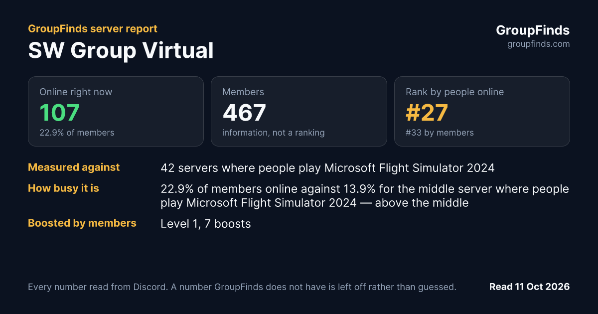 SW Group Virtual's GroupFinds server report