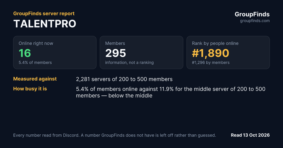 TALENTPRO's GroupFinds server report