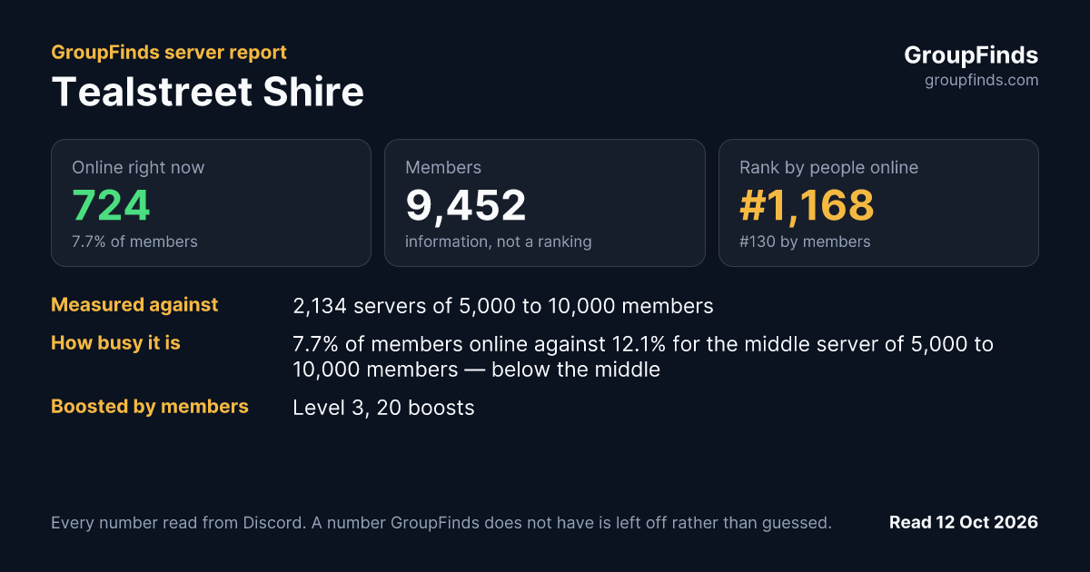 Tealstreet Shire's GroupFinds server report
